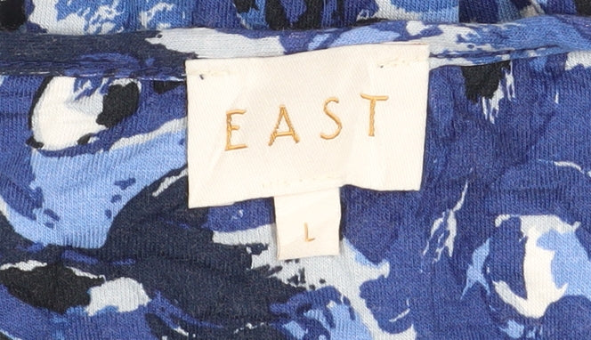 EAST Womens Blue Floral Wrap Blouse Size L Viscose Jersey Top
