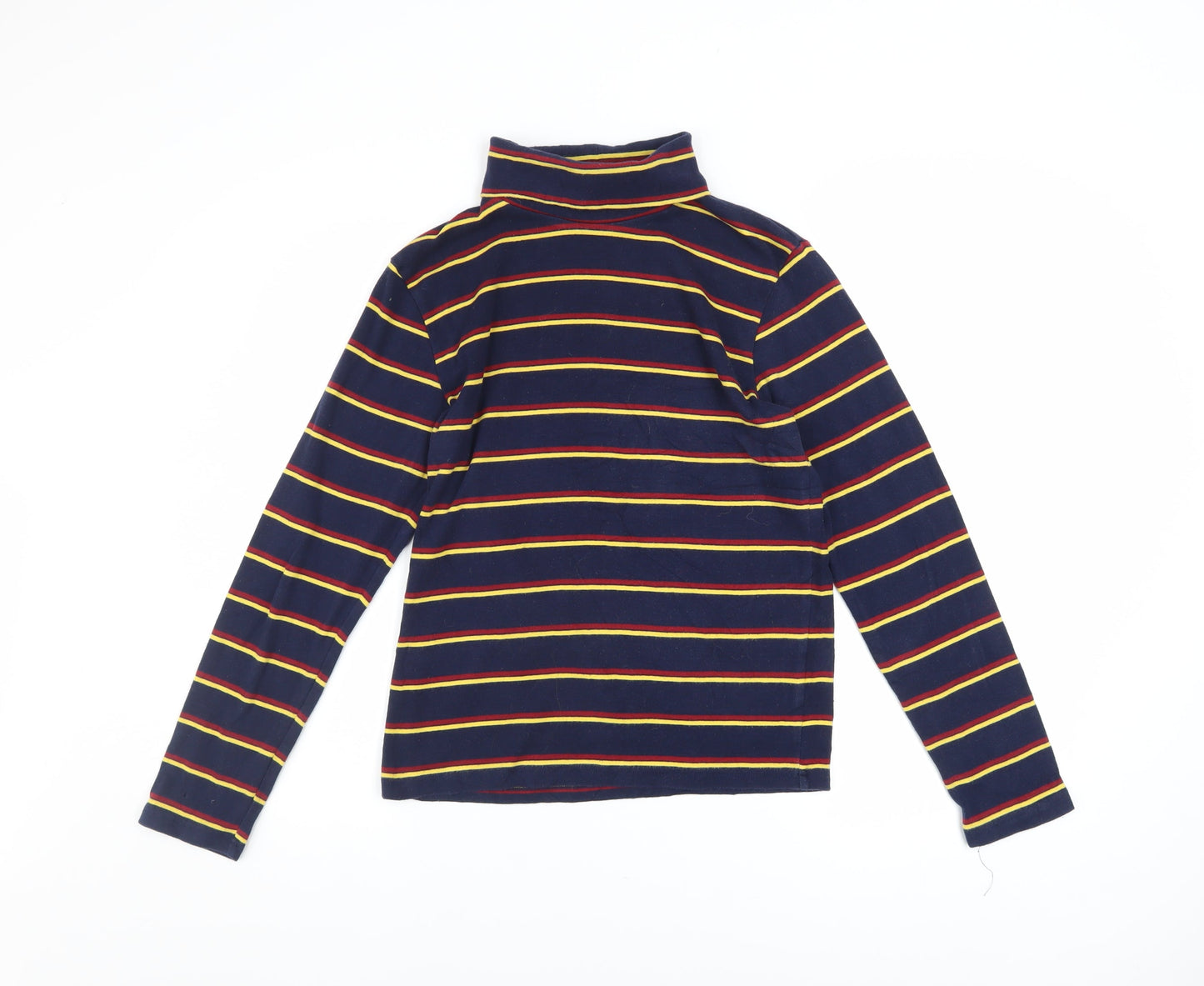 Pop England Women's Blue Striped Roll Neck Long Sleeve Cotton Top Size 4