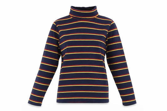 Pop England Women's Blue Striped Roll Neck Long Sleeve Cotton Top Size 4