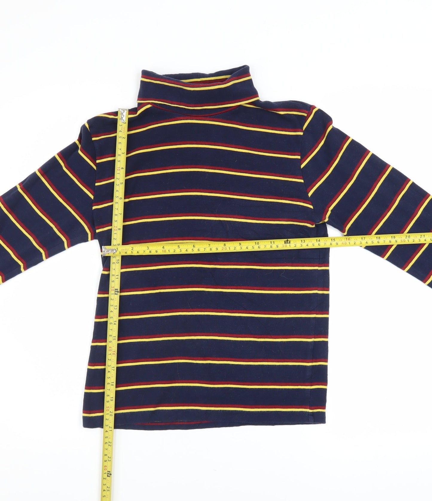Pop England Women's Blue Striped Roll Neck Long Sleeve Cotton Top Size 4