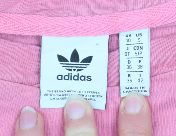 adidas Womens Pink Colourblock Cotton T-Shirt Size 10