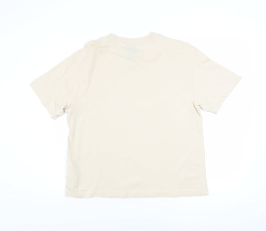 Nike Men Beige Cotton Crew Neck Short Sleeve T-Shirt Size S
