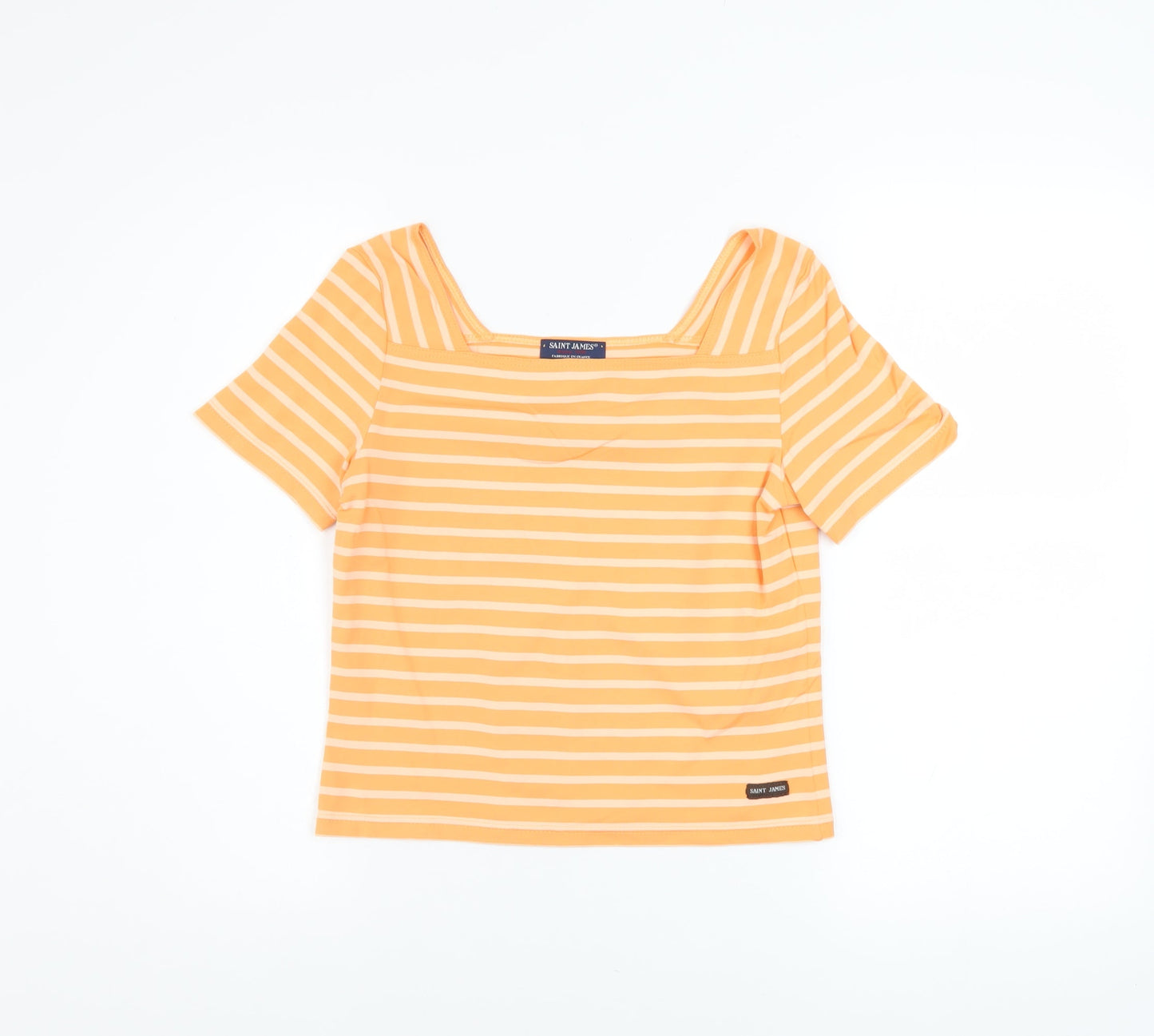 Saint James Women's Orange Striped Square Neck T-Shirt Size 10