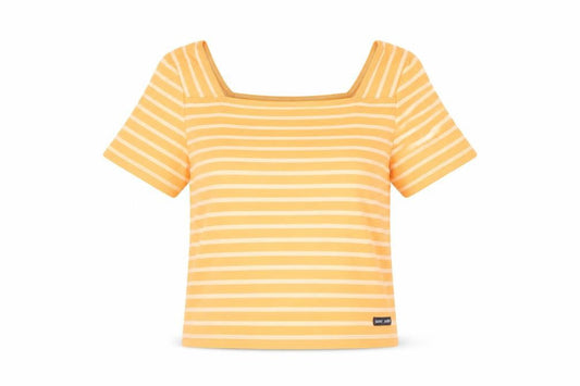 Saint James Women's Orange Striped Square Neck T-Shirt Size 10