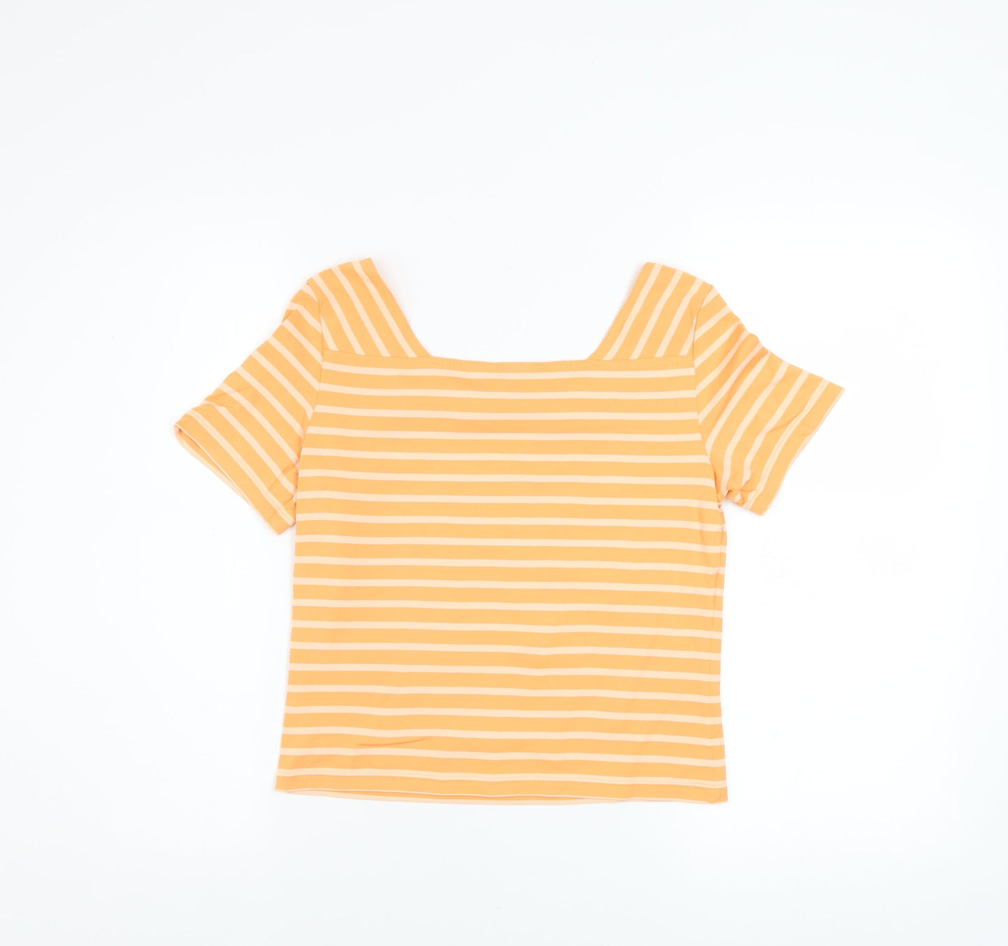 Saint James Women's Orange Striped Square Neck T-Shirt Size 10