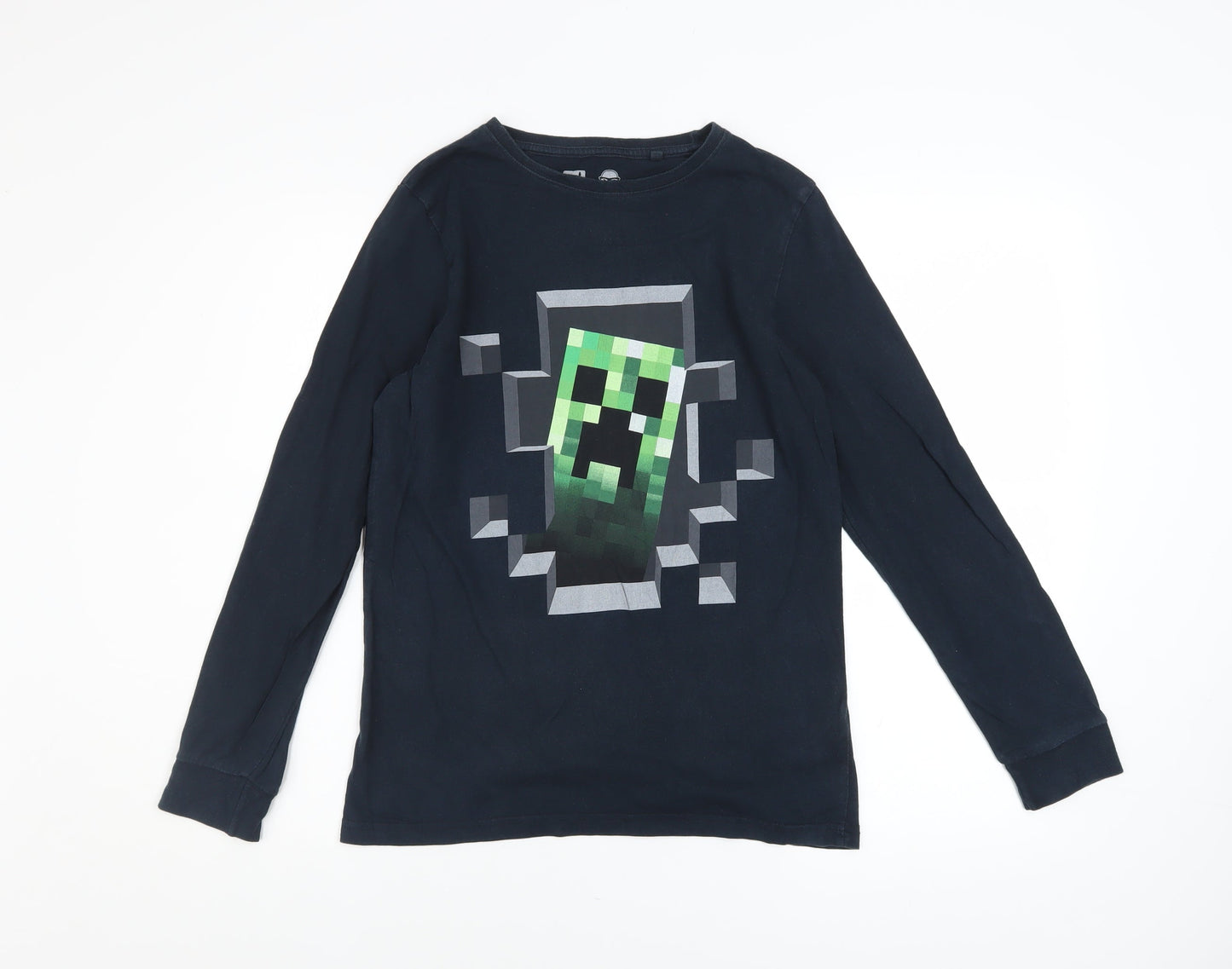 Next Boys Black Long Sleeve Minecraft Creeper Graphic Cotton T-Shirt 12 Years