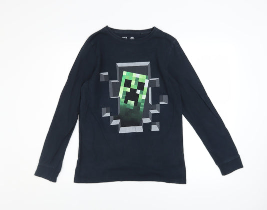 Next Boys Black Long Sleeve Minecraft Creeper Graphic Cotton T-Shirt 12 Years