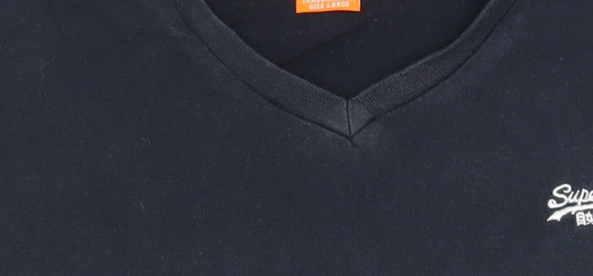 Superdry Men's Navy V-Neck Cotton T-Shirt Large Classic Fit