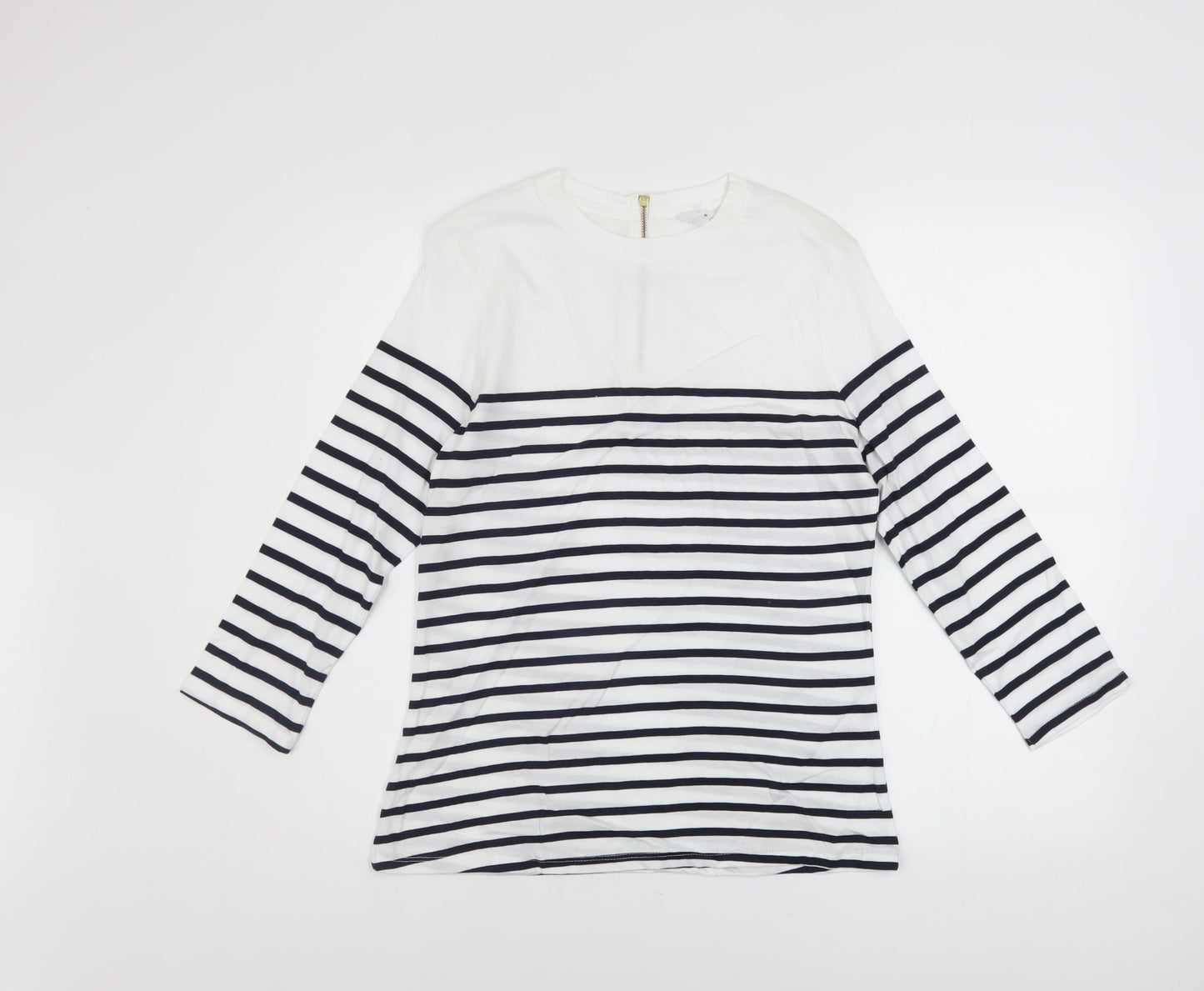 John Lewis Women’s White Navy Striped 3/4 Sleeve Cotton T-Shirt Size 8