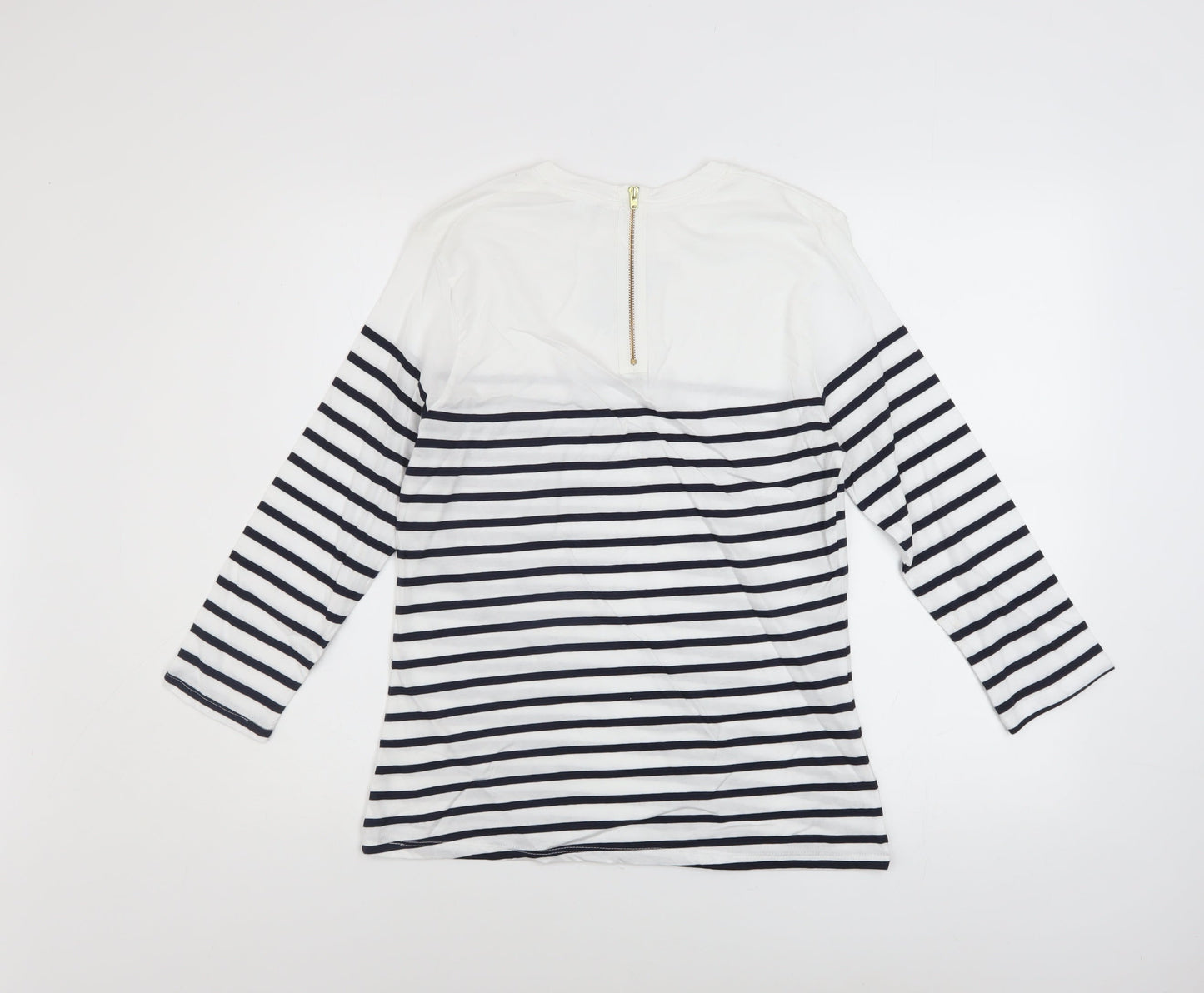 John Lewis Women’s White Navy Striped 3/4 Sleeve Cotton T-Shirt Size 8