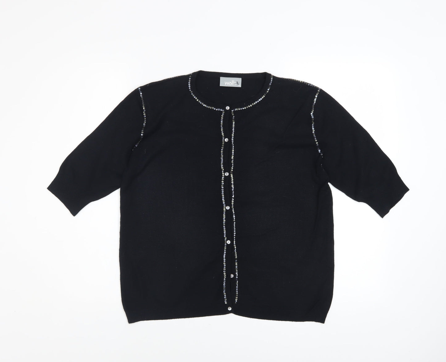 Wallis Women's Black Sequin Trim 3/4 Sleeve Cardigan Size 16