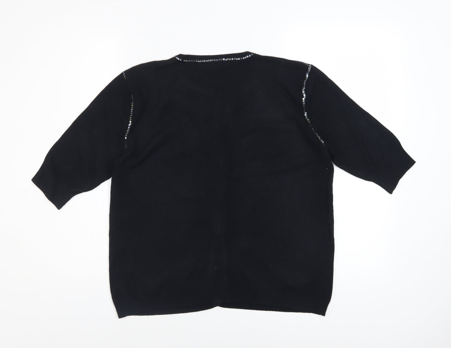 Wallis Women's Black Sequin Trim 3/4 Sleeve Cardigan Size 16
