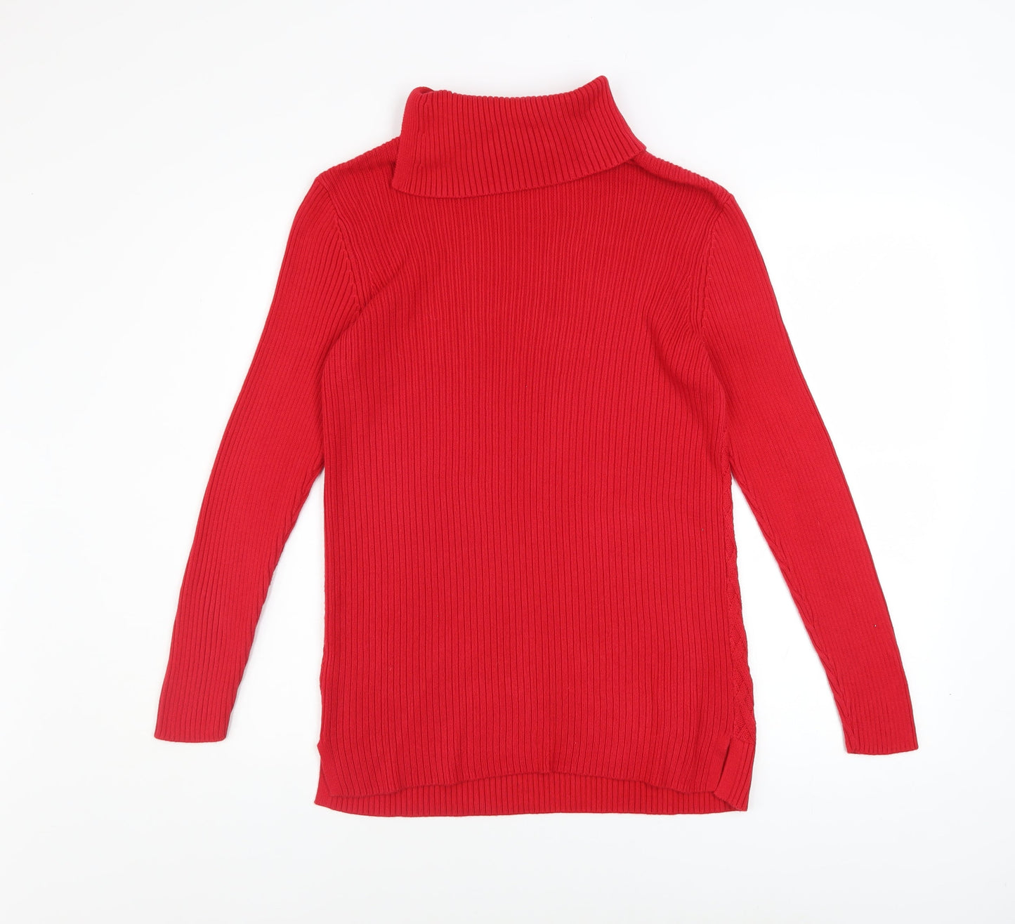 Lands' End Women’s Red Roll Neck Cable Knit Cotton Jumper Size S