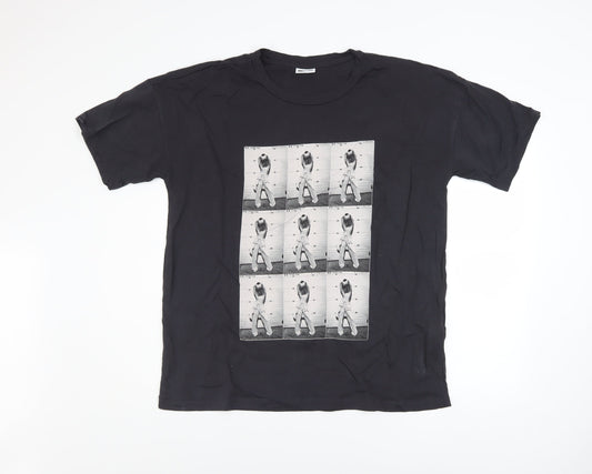 Noisy May Men’s Black Graphic Print Cotton T-Shirt Size L