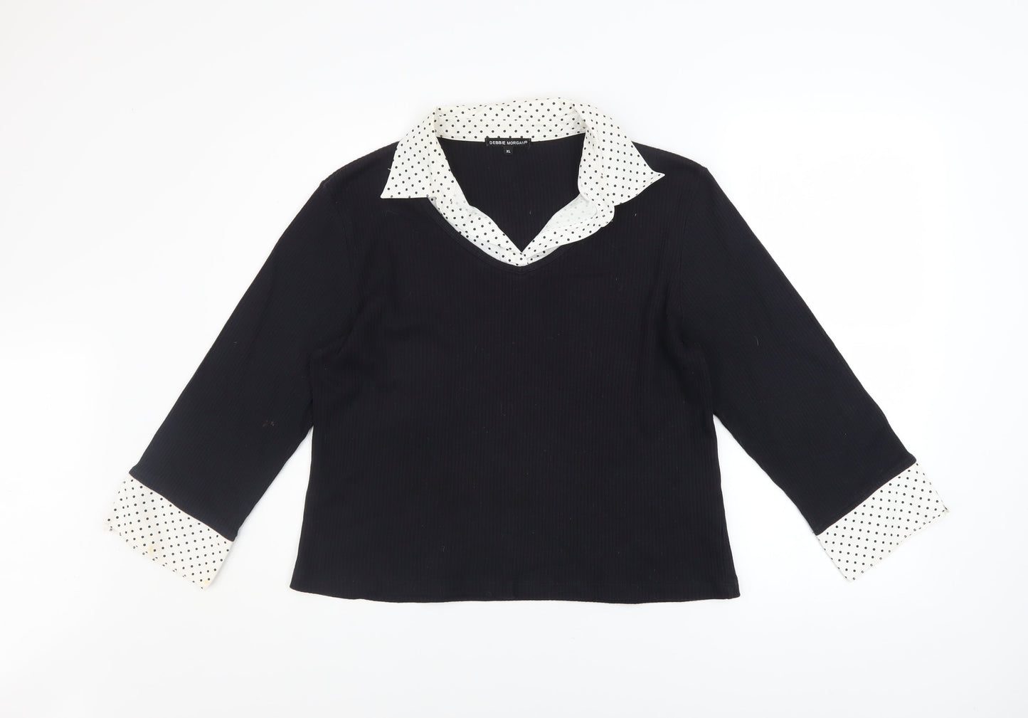 Debbie Morgan Women’s Black V-Neck Polka Dot Trim Pullover Jumper XL
