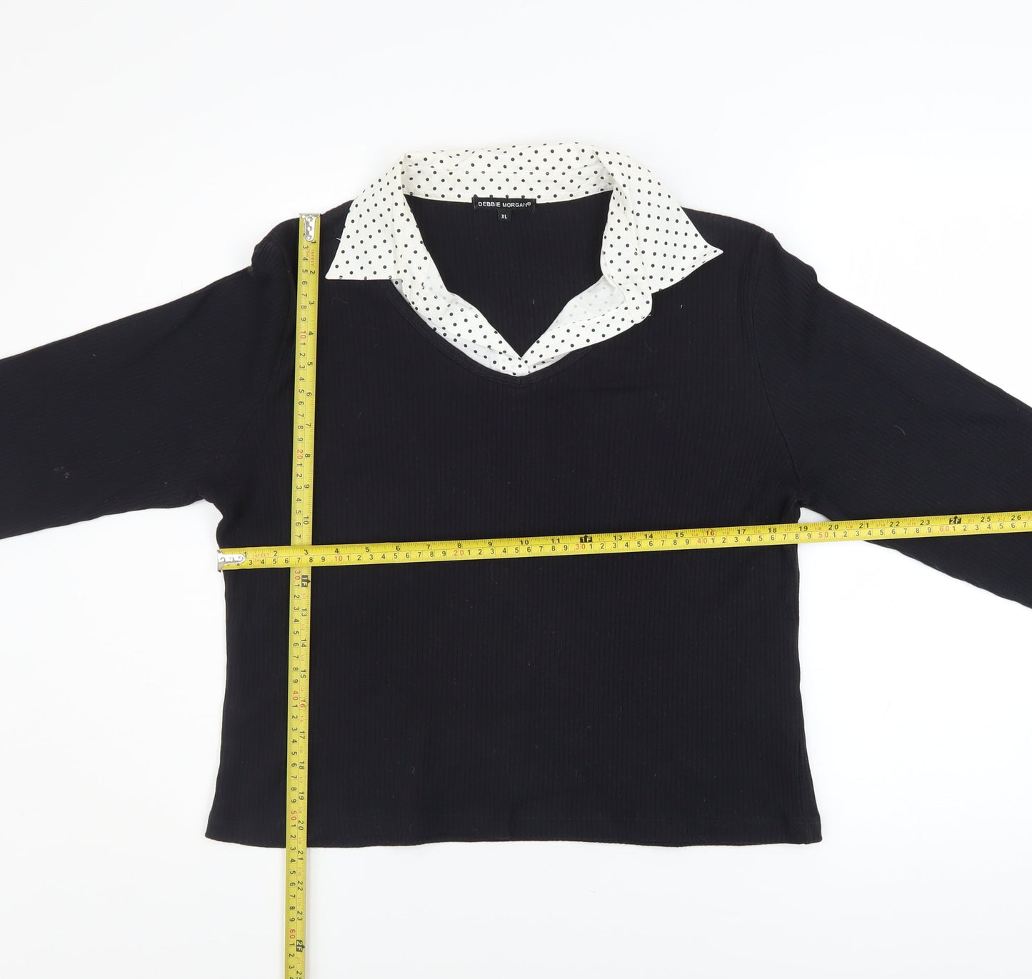 Debbie Morgan Women’s Black V-Neck Polka Dot Trim Pullover Jumper XL