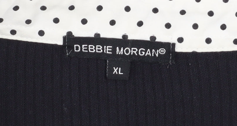 Debbie Morgan Women’s Black V-Neck Polka Dot Trim Pullover Jumper XL