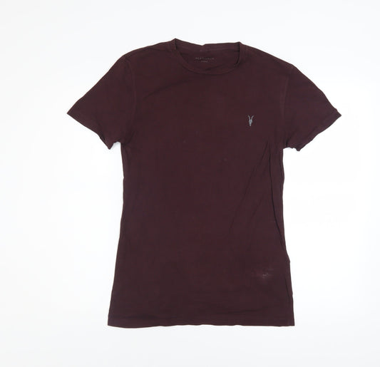 AllSaints Men's Brown Cotton Slim Fit Crew Neck T-Shirt XS