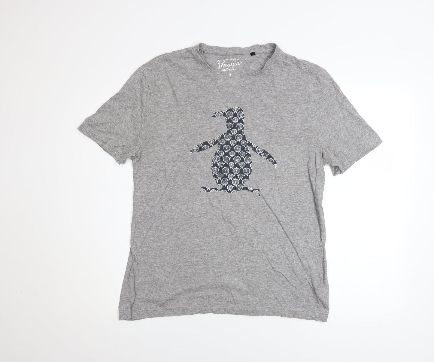 Original Penguin Men Grey Graphic Penguin Print Crew Neck T-Shirt M