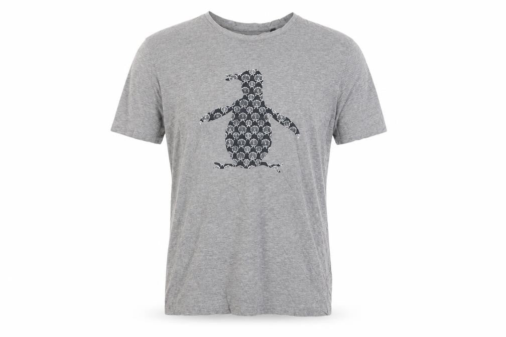 Original Penguin Men Grey Graphic Penguin Print Crew Neck T-Shirt M