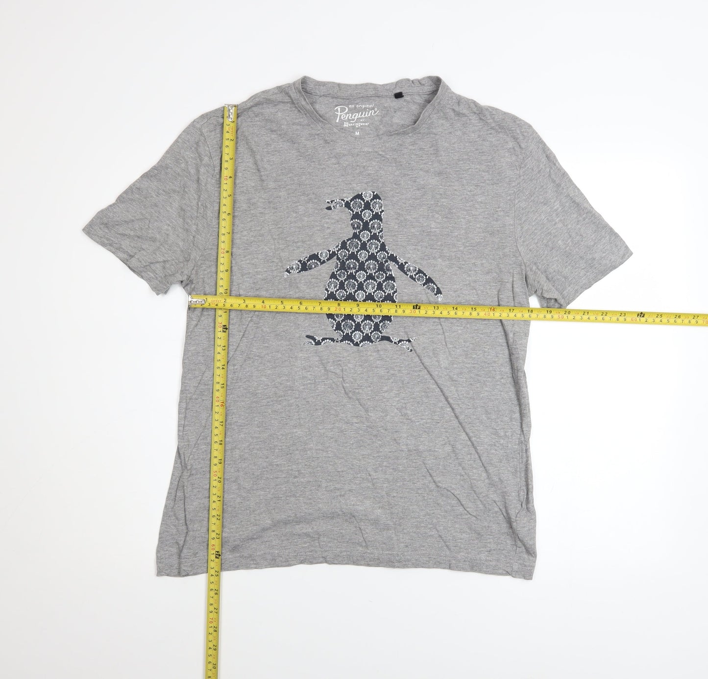 Original Penguin Men Grey Graphic Penguin Print Crew Neck T-Shirt M