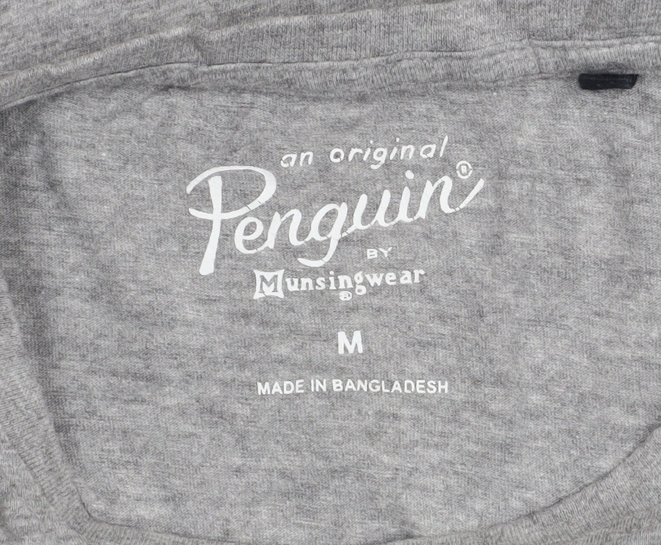 Original Penguin Men Grey Graphic Penguin Print Crew Neck T-Shirt M