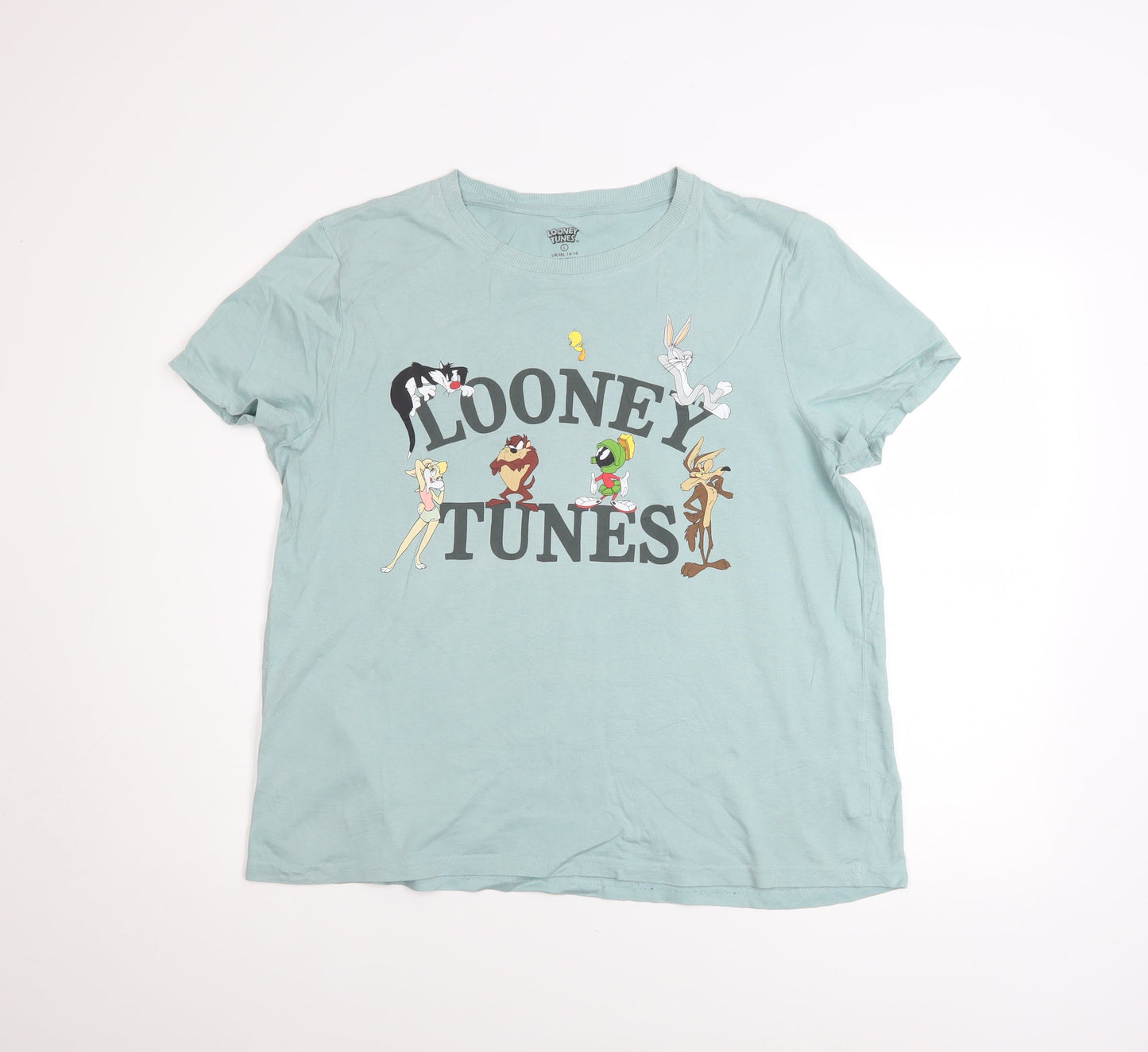 Looney Tunes Women's Blue Cotton T-Shirt Nightshirt L 14-16 Short Sleeve