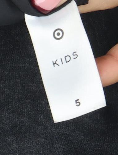 Brand and care label for Target boys’ black hooded puffer jacket 5 years full zip warm winter coat