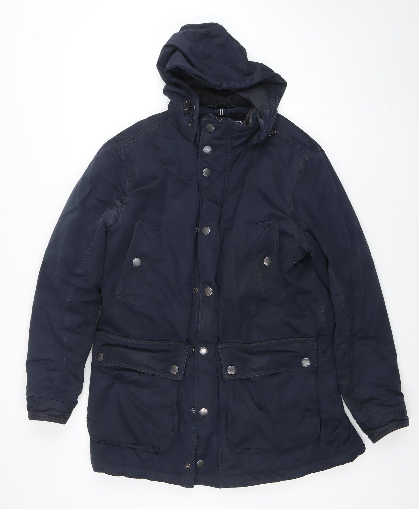 Maine New England Men's Blue Shower Resistant Hooded Parka Jacket Size S