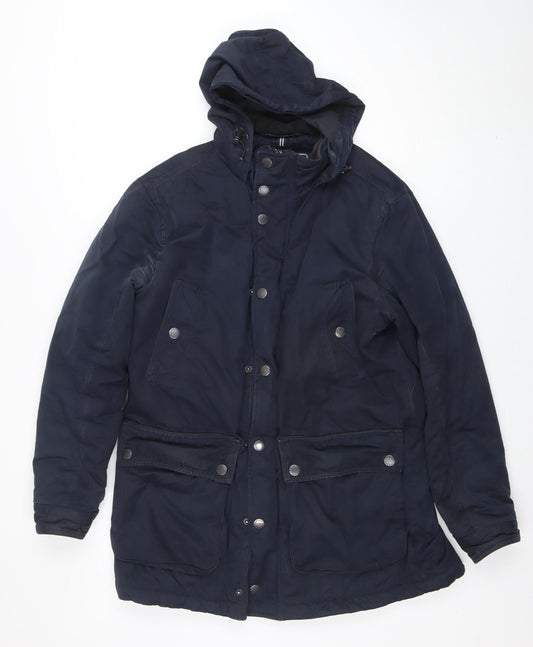 Maine New England Men's Blue Shower Resistant Hooded Parka Jacket Size S