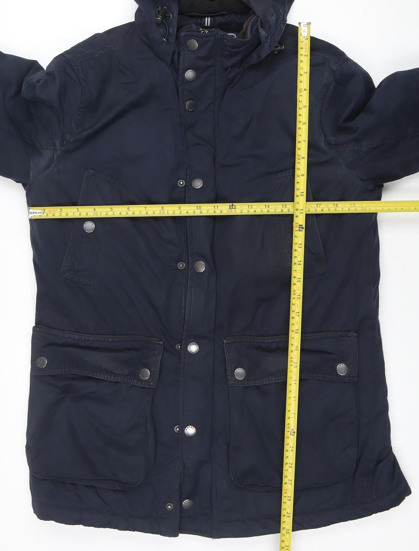 Maine New England Men's Blue Shower Resistant Hooded Parka Jacket Size S