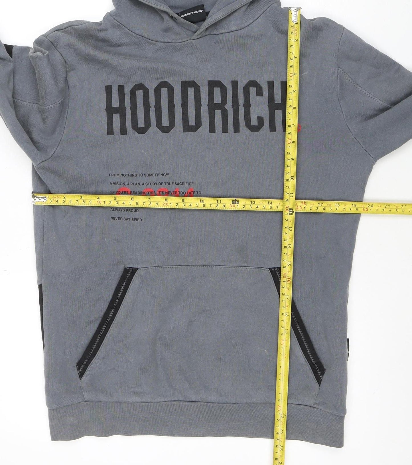 Hoodrich Men's Grey Pullover Hoodie Small Graphic Streetwear