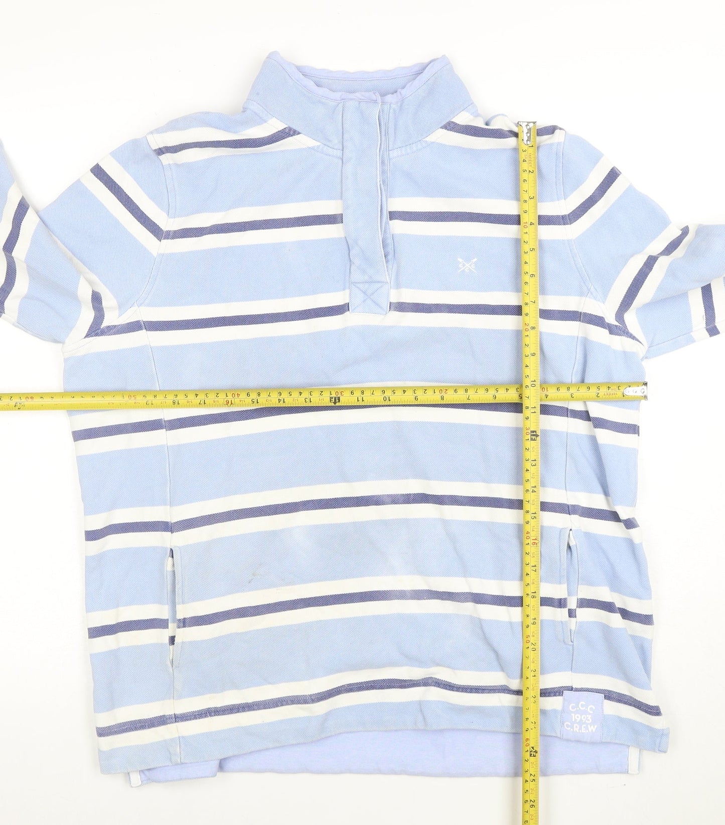 Crew Clothing Women Blue Striped Henley Sweatshirt Size 18 Cotton