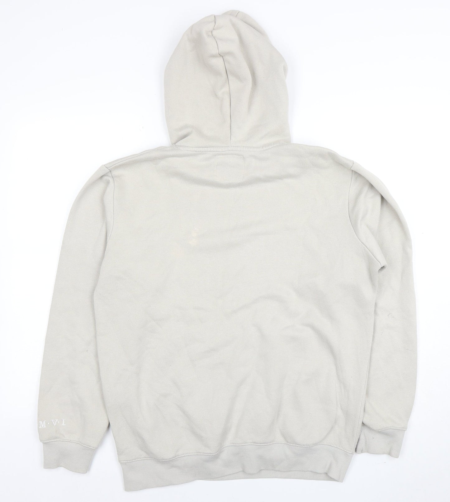 boohooMAN Men's Beige Pullover Hoodie Size S Logo Graphic Fleece