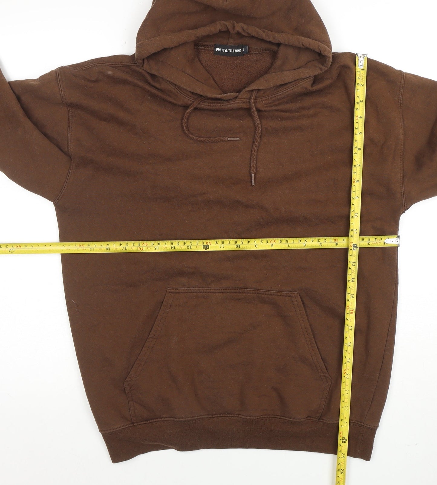 PrettyLittleThing Women Brown Pullover Hoodie Medium Graphic Cotton Blend