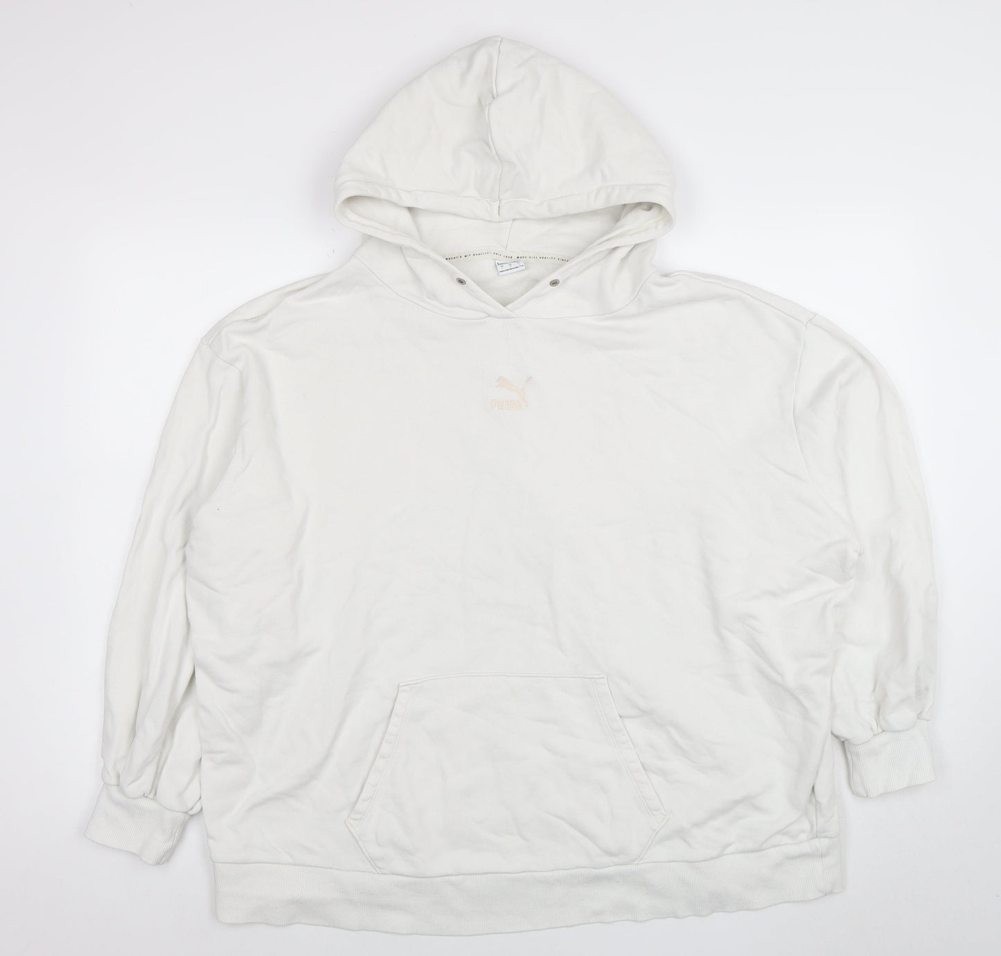 Puma Womens White Cotton Pullover Hoodie Size L Casual Sweatshirt