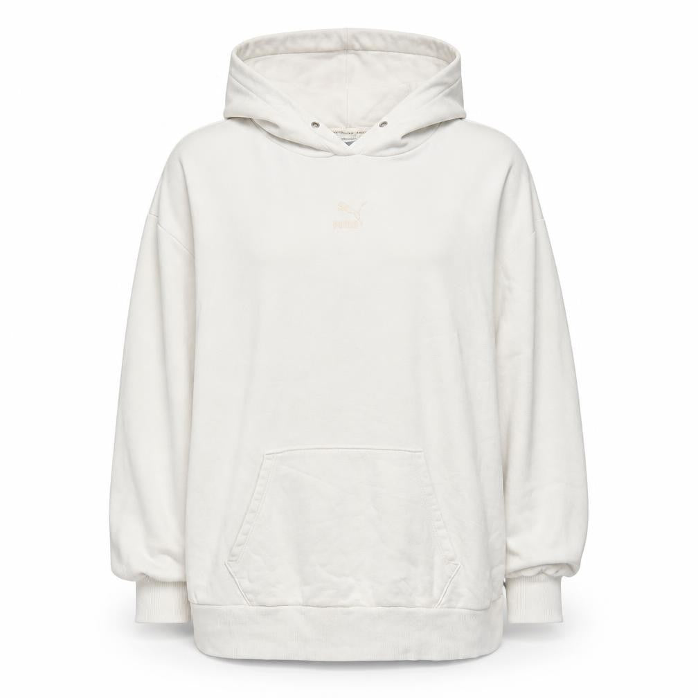 Puma Womens White Cotton Pullover Hoodie Size L Casual Sweatshirt