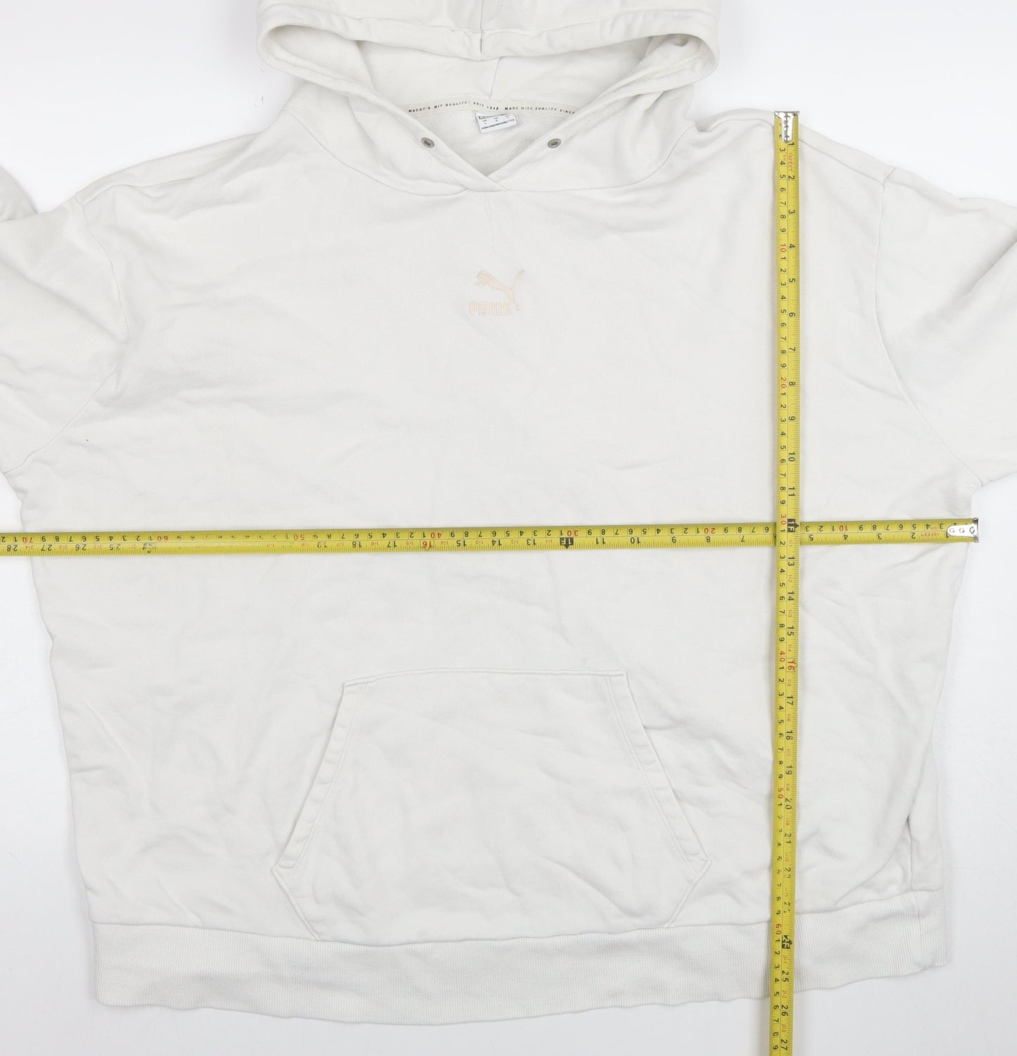 Puma Womens White Cotton Pullover Hoodie Size L Casual Sweatshirt
