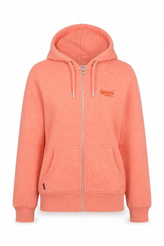 Superdry Women Coral Full Zip Hoodie Size 6 Cotton Blend Casual
