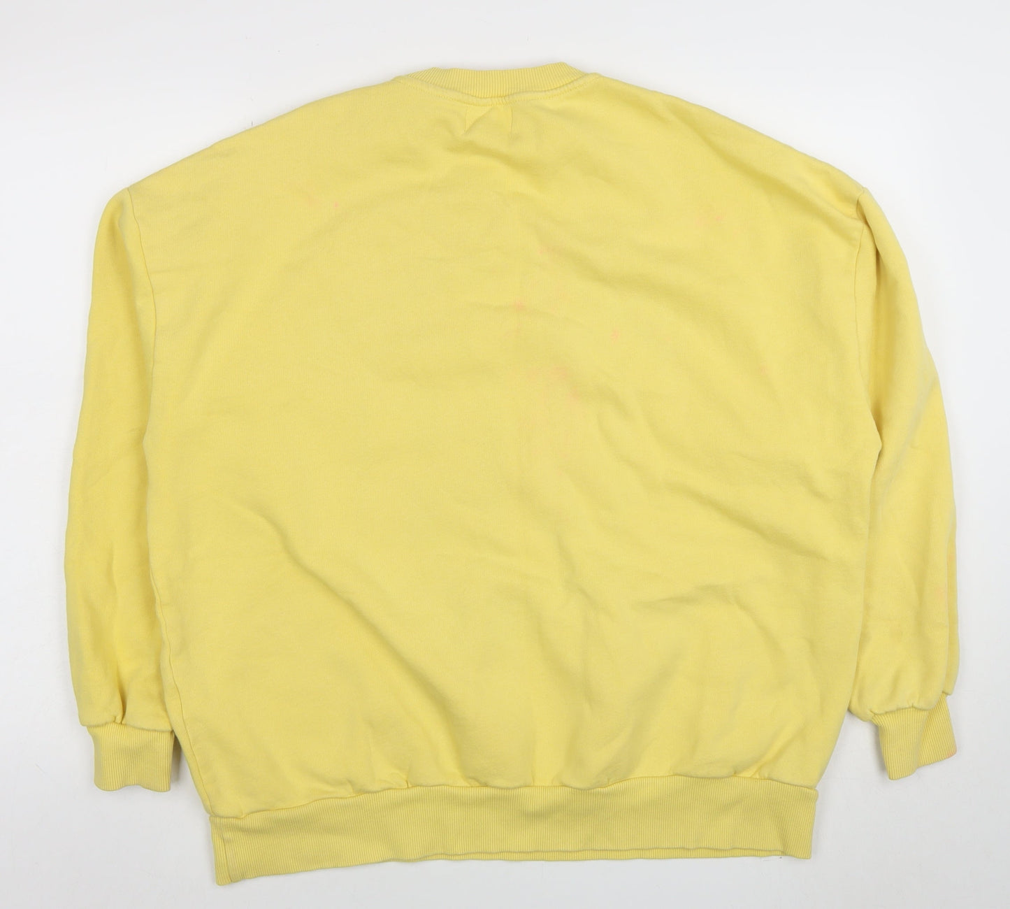 Pull&Bear Women Yellow Graphic 89 Crew Neck Pullover Sweatshirt M