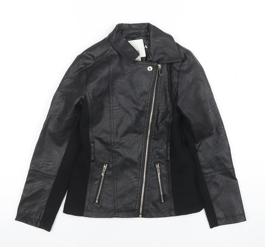 River Island Girls Black Faux Leather Biker Jacket 7-8 Years