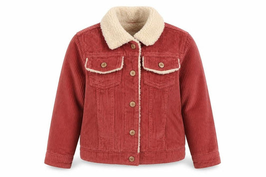 Front view of Next girls’ red corduroy sherpa lined jacket 8 years winter casual coat