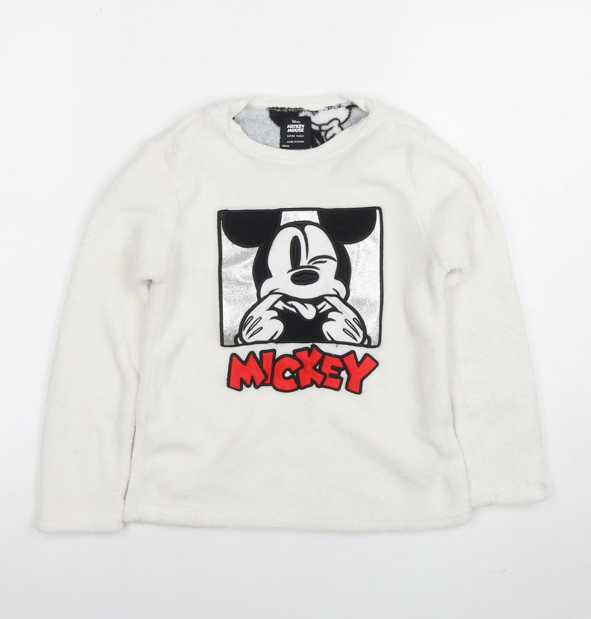 Disney Girls White Mickey Mouse Fleece Pullover Sweatshirt 8-9 Years