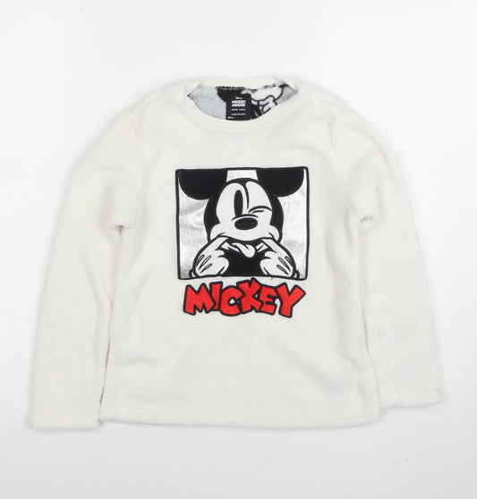 Disney Girls White Mickey Mouse Fleece Pullover Sweatshirt 8-9 Years