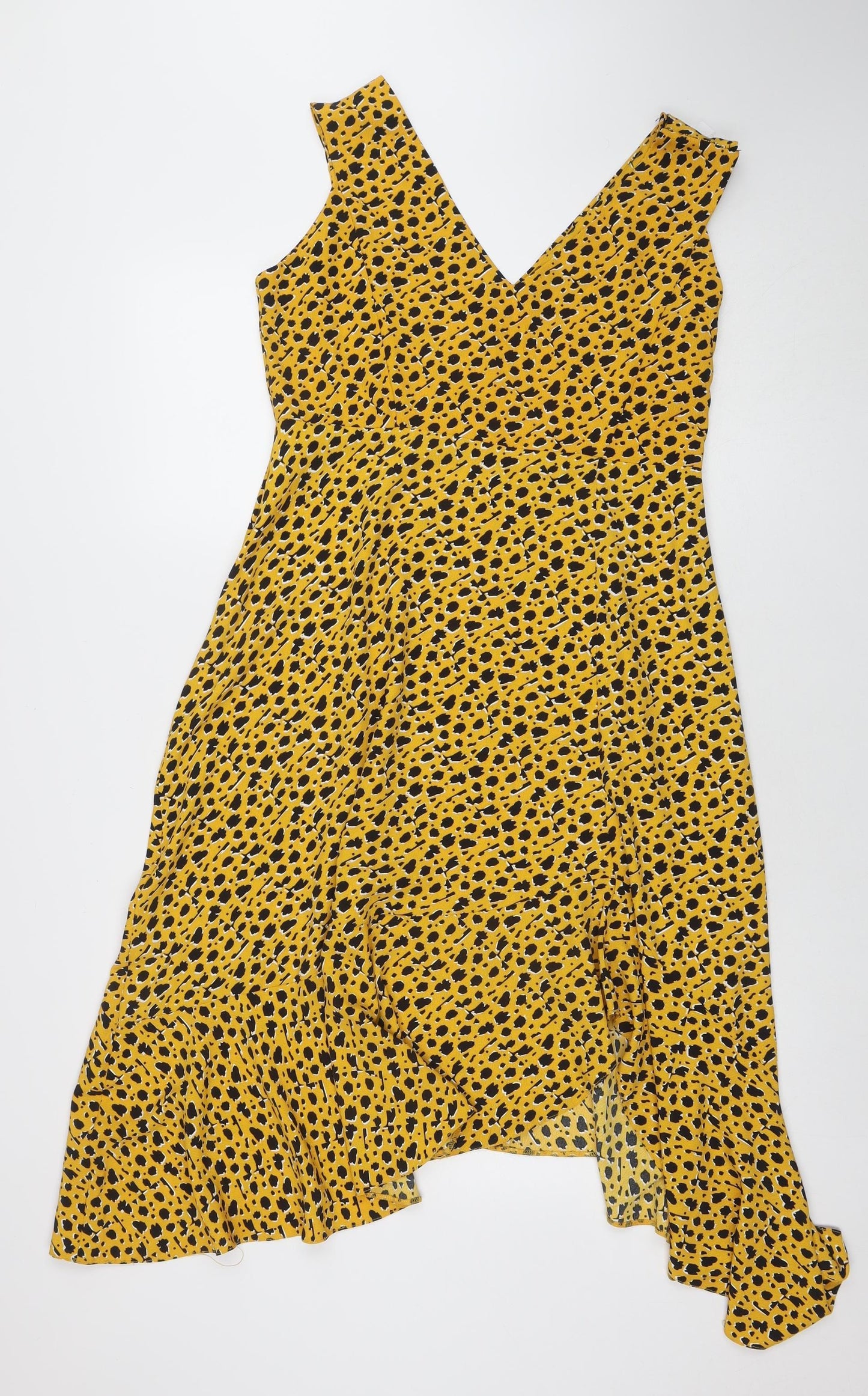 Dorothy Perkins Women's Yellow Animal Print Midi Wrap Dress Size 12 Petite