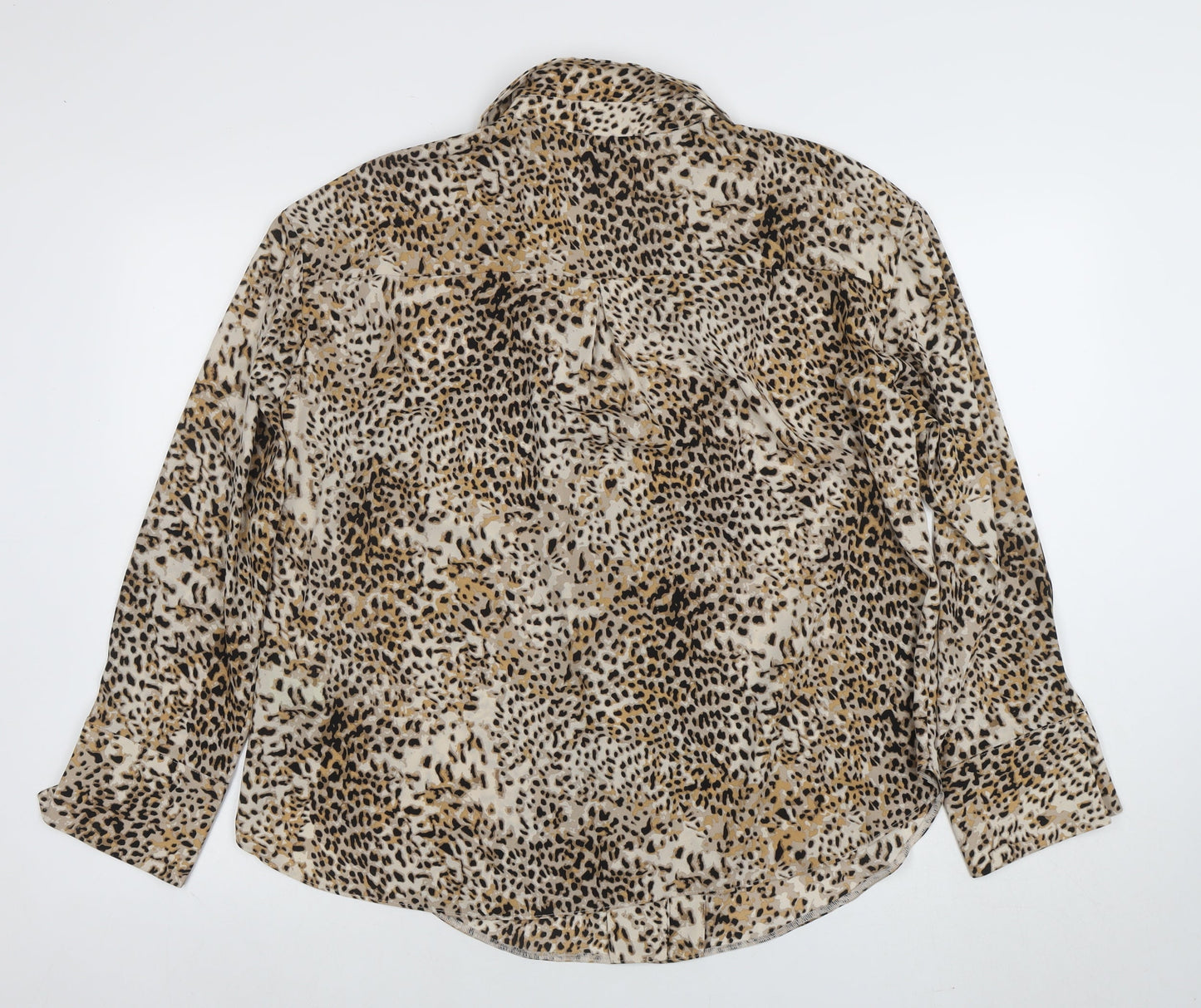 New Look Women’s Beige Animal Print Long Sleeve Button-Up Shirt Size 16