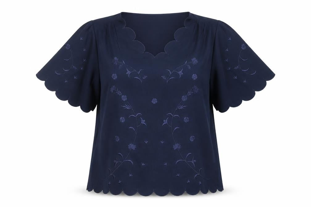 Colson Traders Womens Navy Blue Embroidered Short Sleeve Blouse Size 20