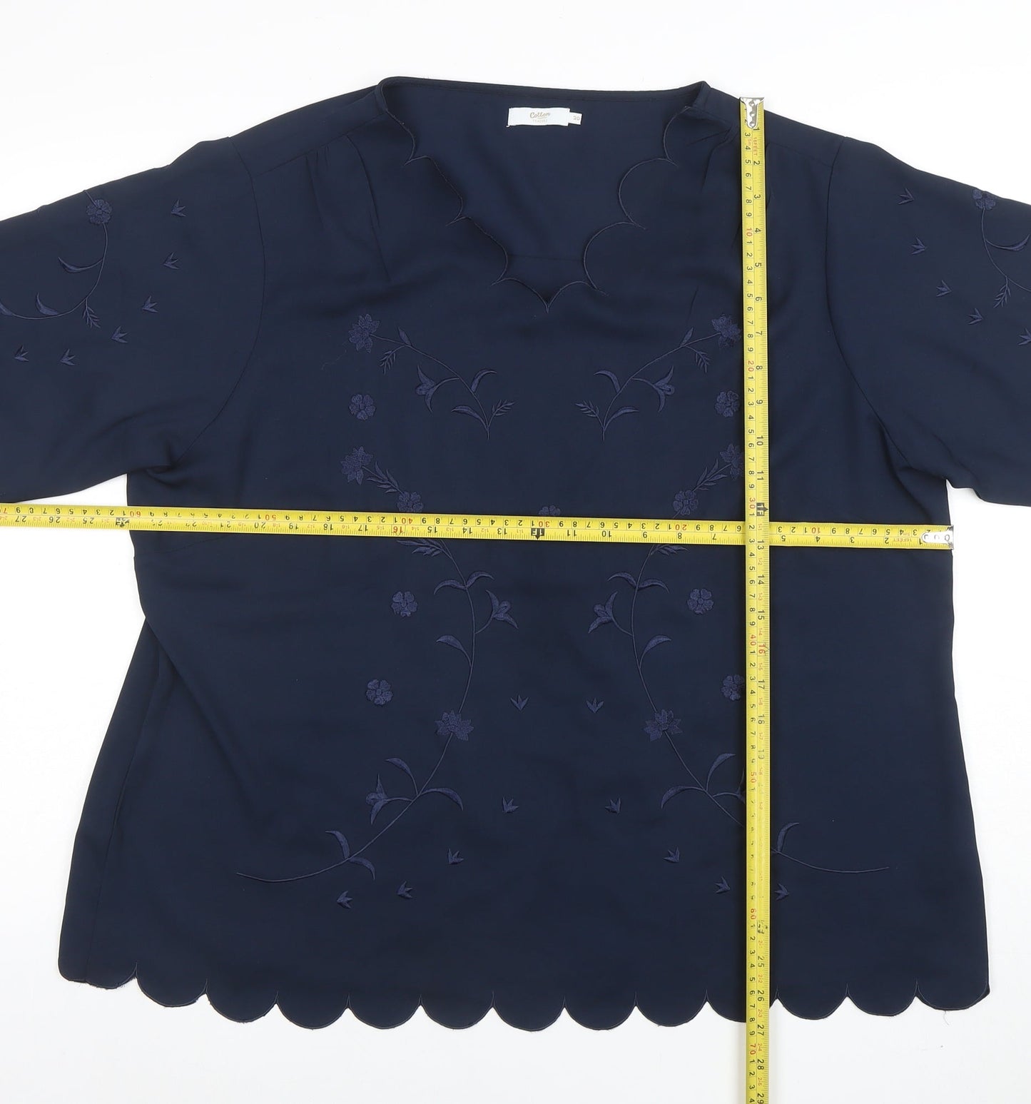Colson Traders Womens Navy Blue Embroidered Short Sleeve Blouse Size 20