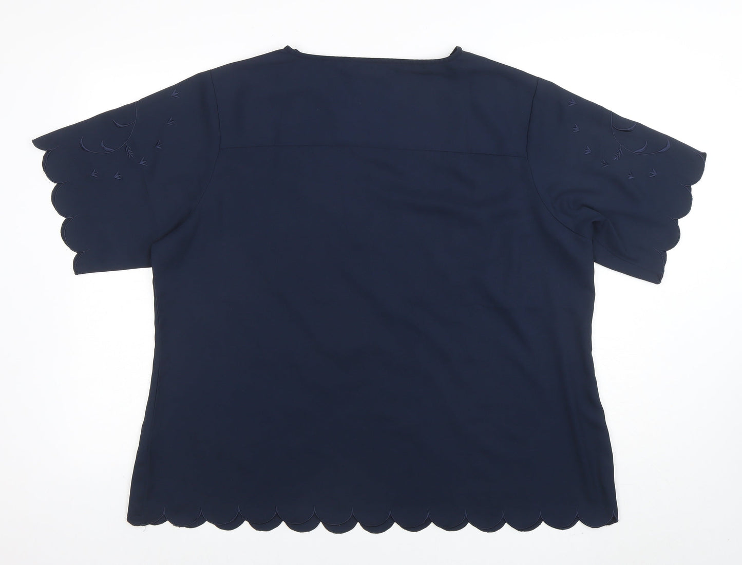 Colson Traders Womens Navy Blue Embroidered Short Sleeve Blouse Size 20