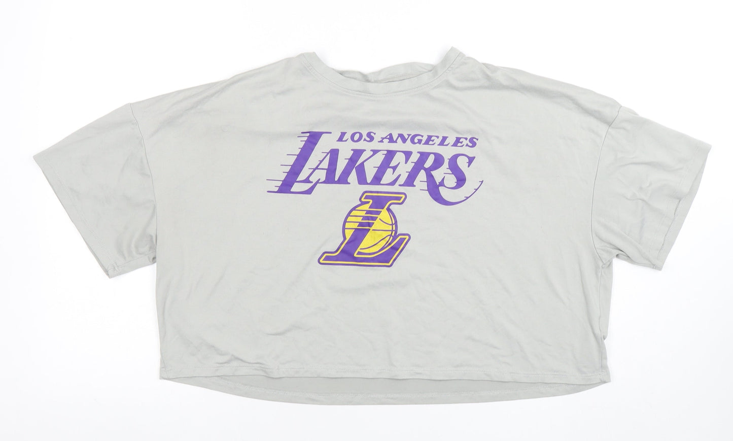 Primark NBA Lakers Grey Cropped T-Shirt Women L Relaxed Fit
